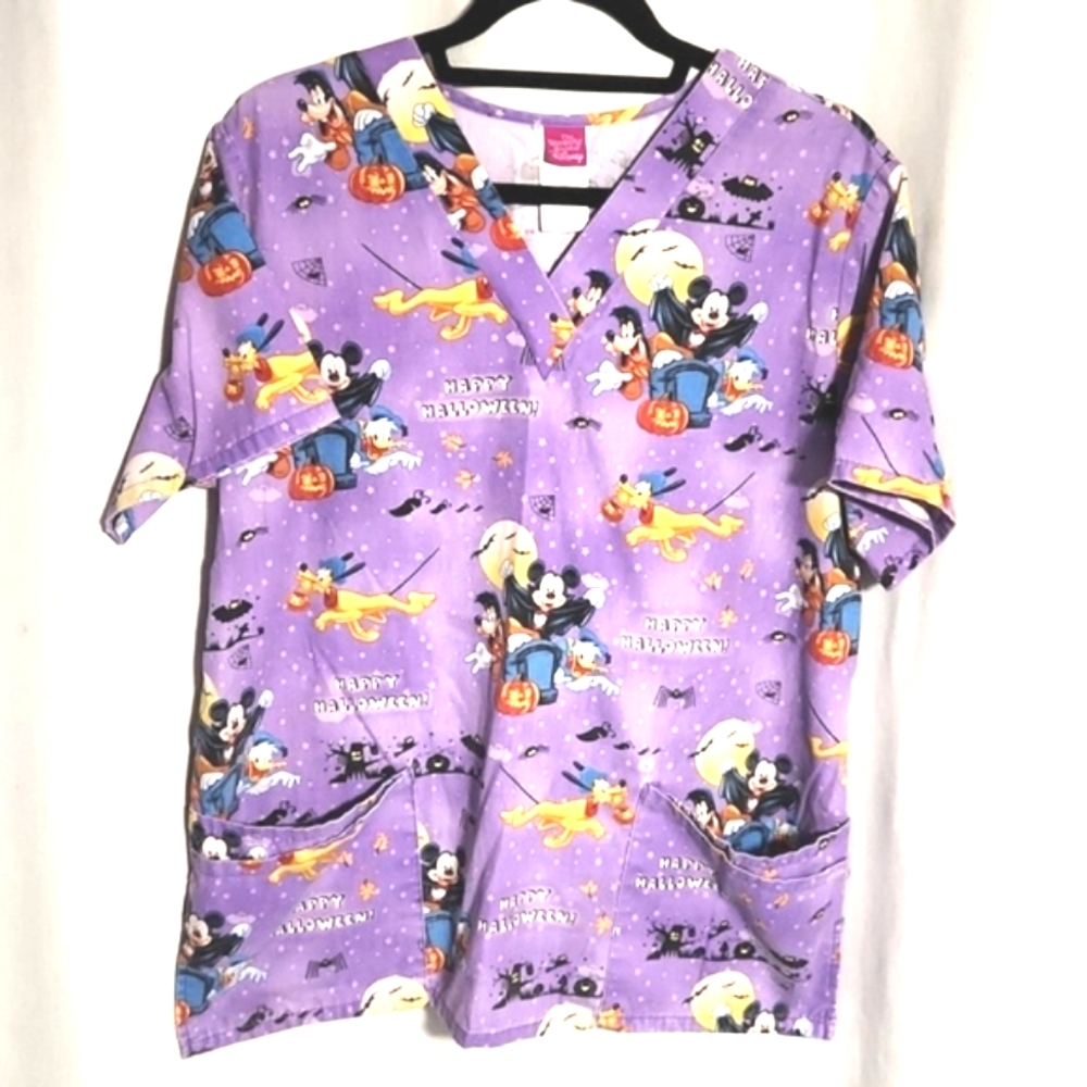 Disney Halloween Scrubs Mickey Mouse, Pluto & Donald Purple Size Medium - Picture 3 of 8